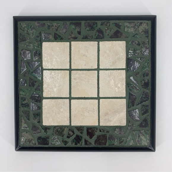 Handcrafted Green Decorative Tic Tac Toe Board with Green and Black Stones - Picture 2 of 16